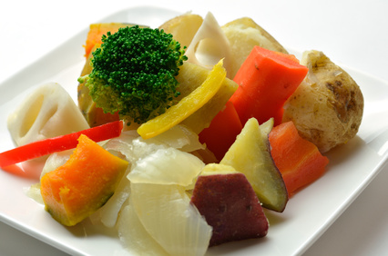 Cooked, warm vegetables